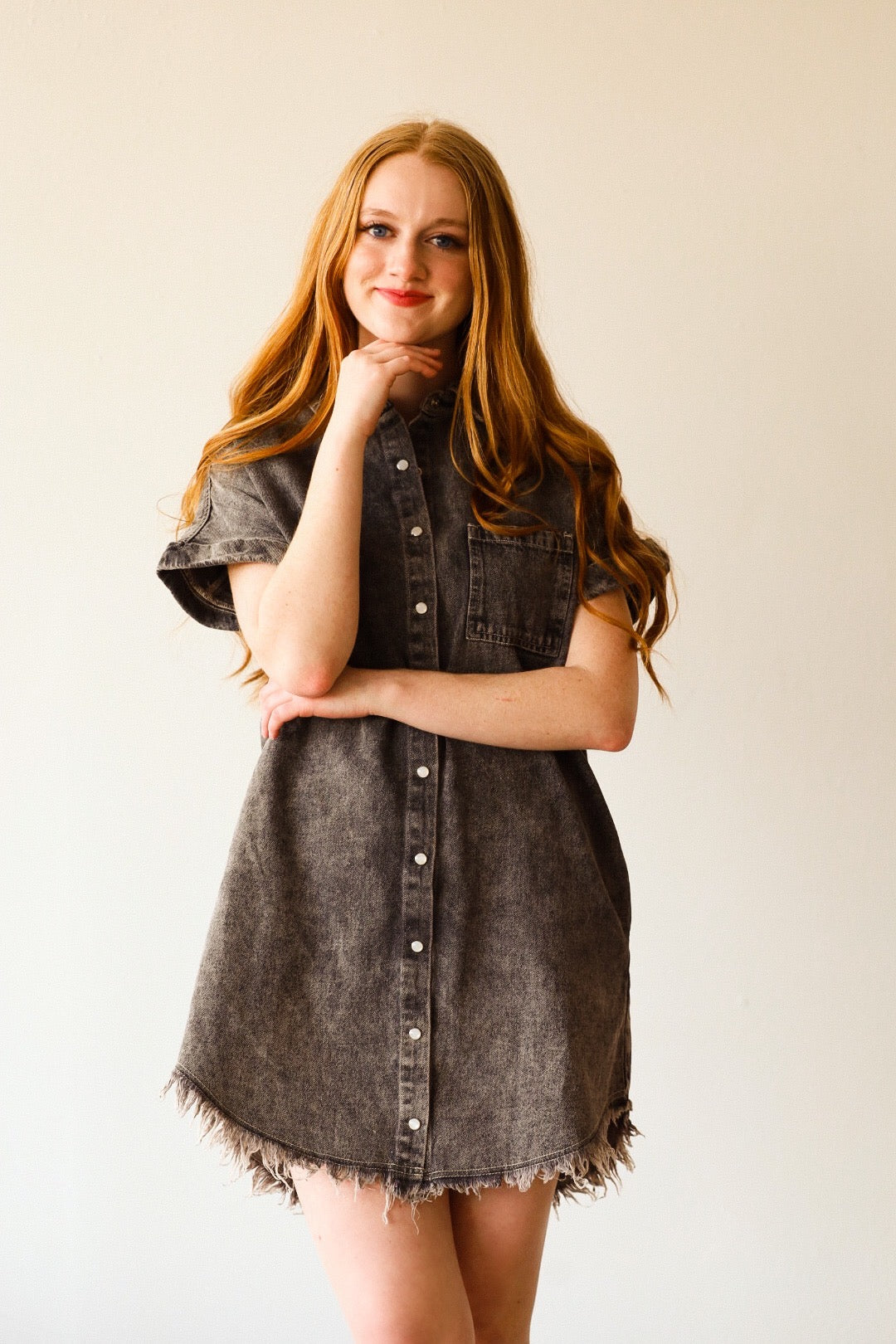 BLK FRAYED DENIM DRESS